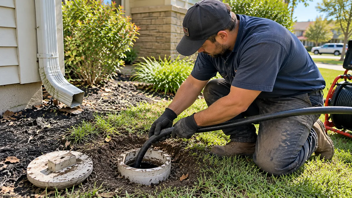 Technician cleaning a main sewer drain line at a Covina CA home