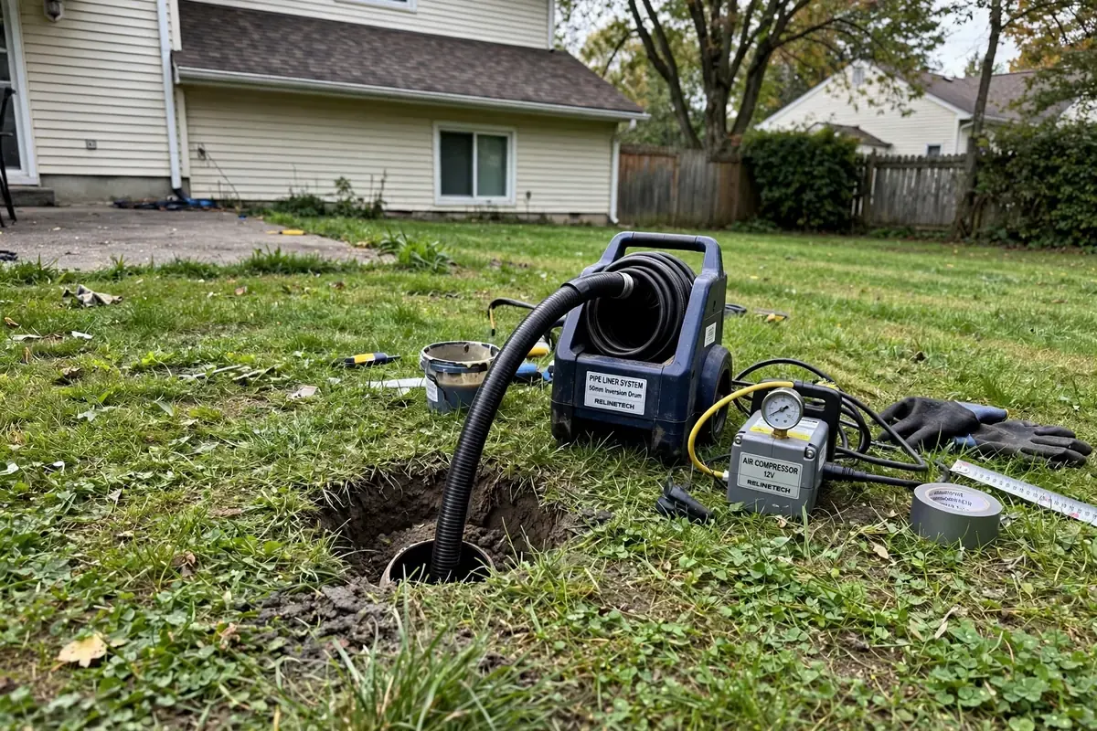Trenchless CIPP pipe lining installation at a Covina CA home